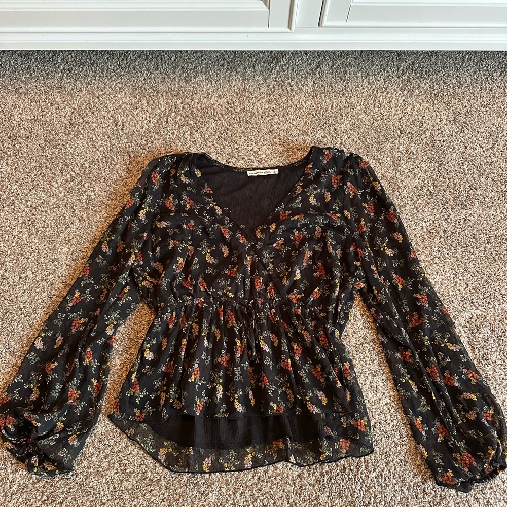 Abercrombie & Fitch Black Floral Blouse